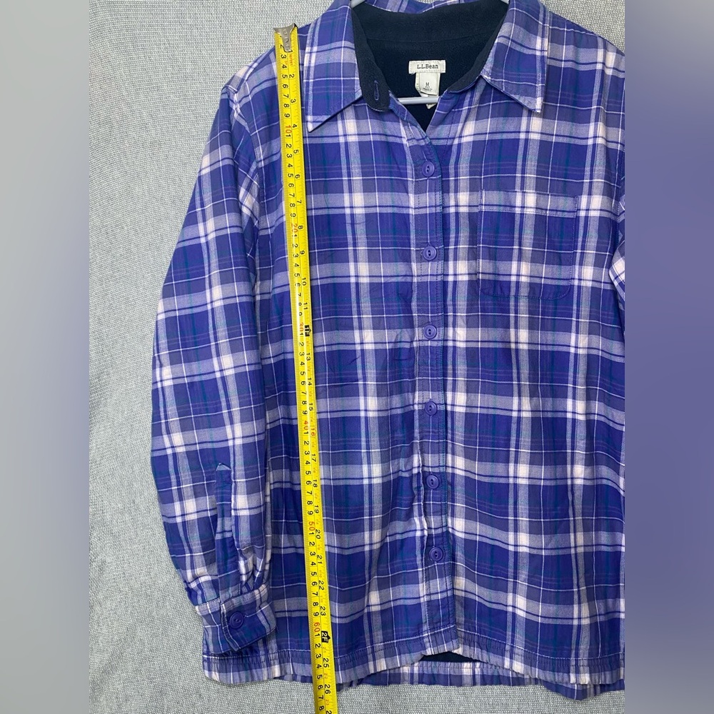 LL Bean Shirt Jacket Women Medium Purple Plaid Fleece Lined - Picture 6 of 10